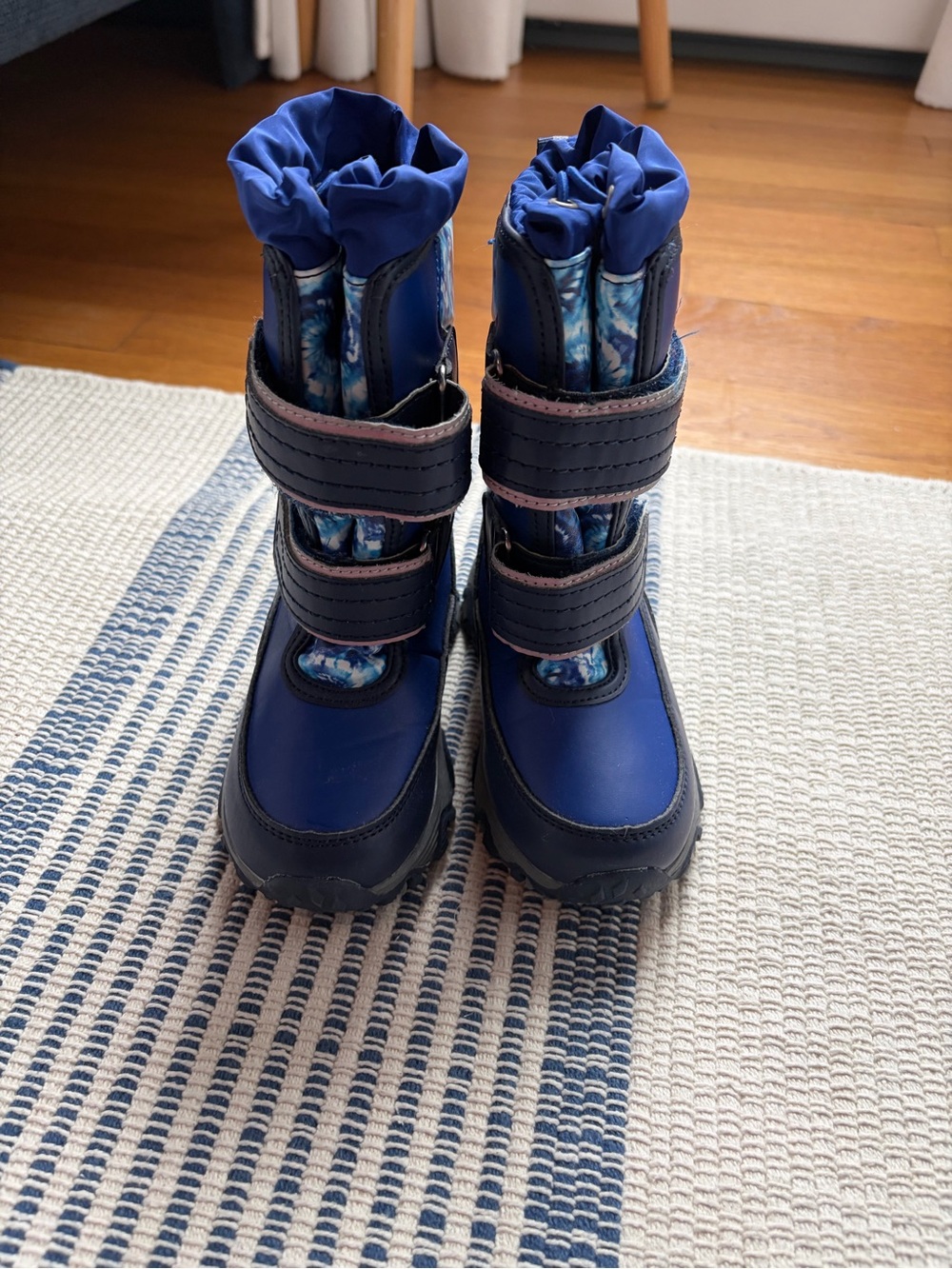 Lands' End Kids Blue Waterproof Snow Boots with Patterned Liner